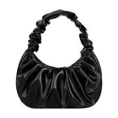 Vintage Summer Pleated Handbags Women Underarm Bag PU Leather