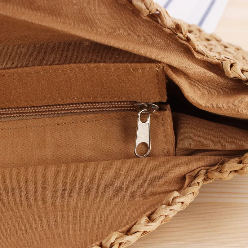 Round Straw Shoulder Bag for Women Rattan Beach Handbag