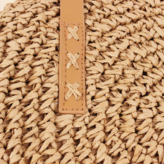Round Straw Shoulder Bag for Women Rattan Beach Handbag