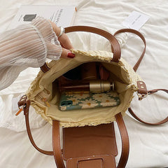 Straw Beach Bag Ladies Underarm Woven Cross