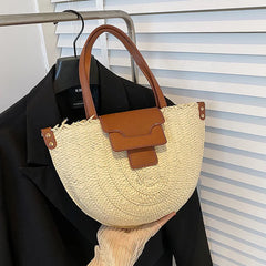 Straw Beach Bag Ladies Underarm Woven Cross