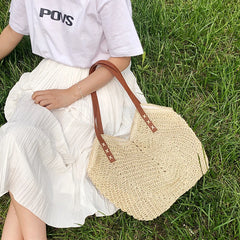 Summer Straw Bag For Women Rattan Straw Shoulder Bag Large Capacity Beach Bag