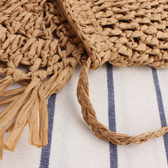 Tassel Beach Bags Raffia Rattan Woven Handbags Vacation Shoulder Crossbody Bags