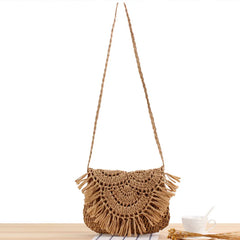 Tassel Beach Bags Raffia Rattan Woven Handbags Vacation Shoulder Crossbody Bags