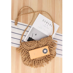 Tassel Beach Bags Raffia Rattan Woven Handbags Vacation Shoulder Crossbody Bags