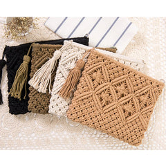 Rattan Woven Handbag with Straw Tassel Beach Bag