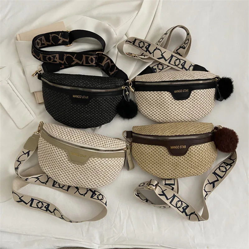 Summer Straw Waist Bag Casual Belt Bags Fanny Pack Banana Chest Pack