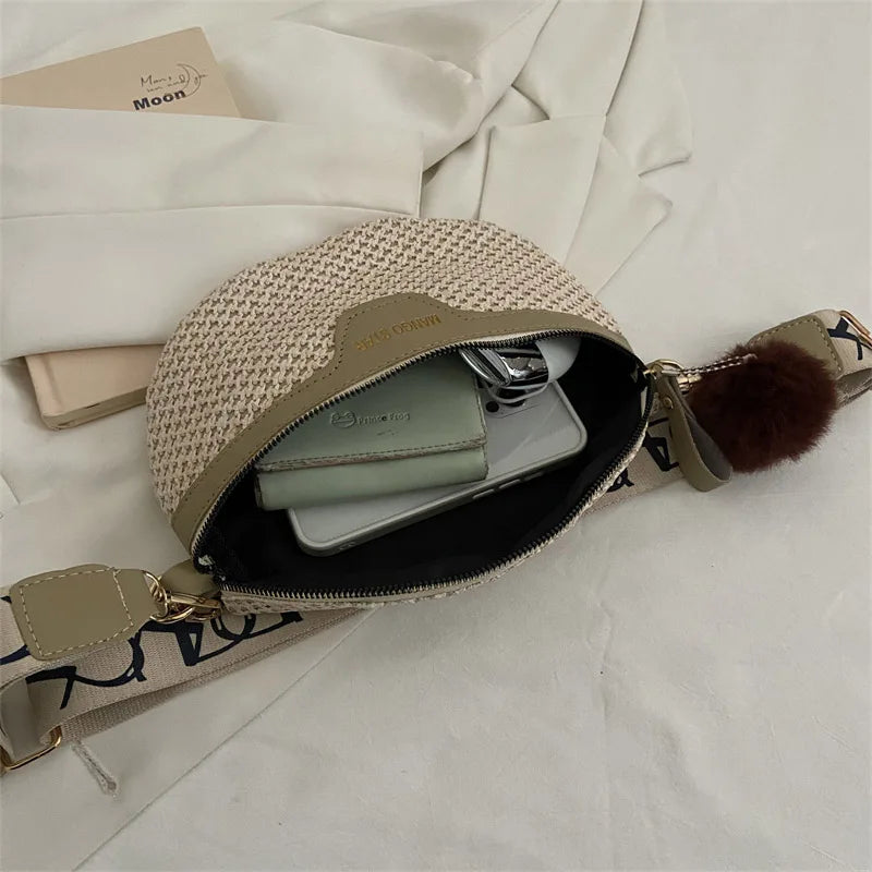 Summer Straw Waist Bag Casual Belt Bags Fanny Pack Banana Chest Pack