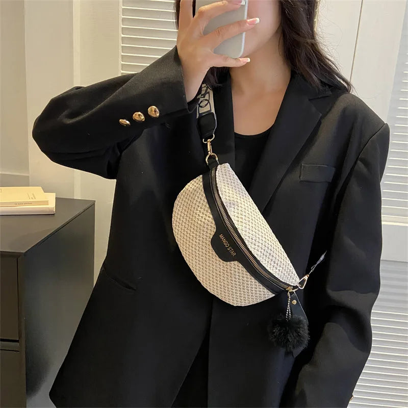 Summer Straw Waist Bag Casual Belt Bags Fanny Pack Banana Chest Pack