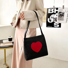 Summer Straw Top-Handle Bag Love Print Bucket Tote Handbag