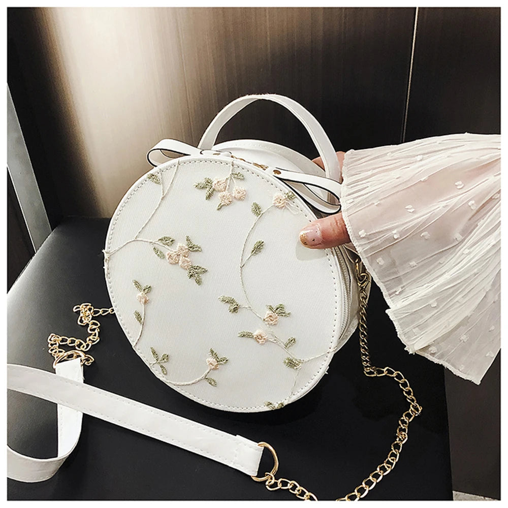 Summer Sweet Lace Round Handbags High PU Leather Women Crossbody Bags
