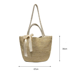 Summer Straw Drawstring Crossbody Shoulder Bag Lady Beach Travel Bag