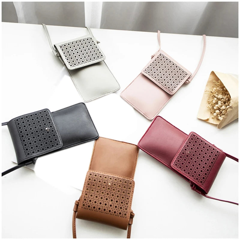 Summer Woman Hollow Out Phone Bag Ladies Flap Touch Screen Phone Shoulder Bag