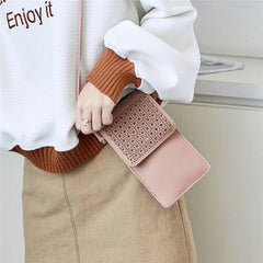 Summer Woman Hollow Out Phone Bag Ladies Flap Touch Screen Phone Shoulder Bag