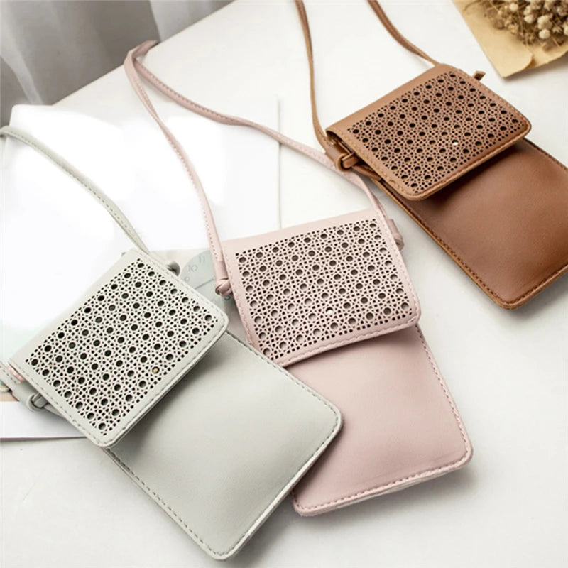 Summer Woman Hollow Out Phone Bag Ladies Flap Touch Screen Phone Shoulder Bag