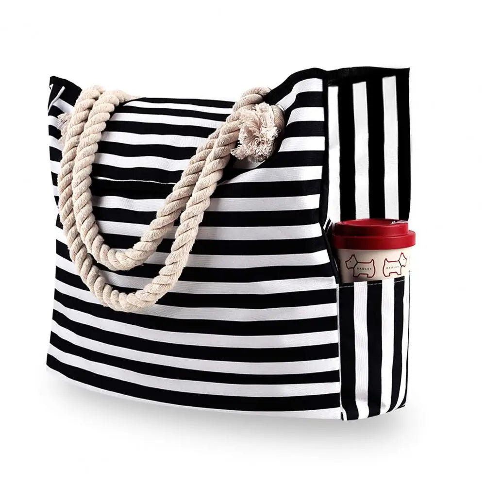 Striped Large Capacity Waterproof Women Beach Handbag