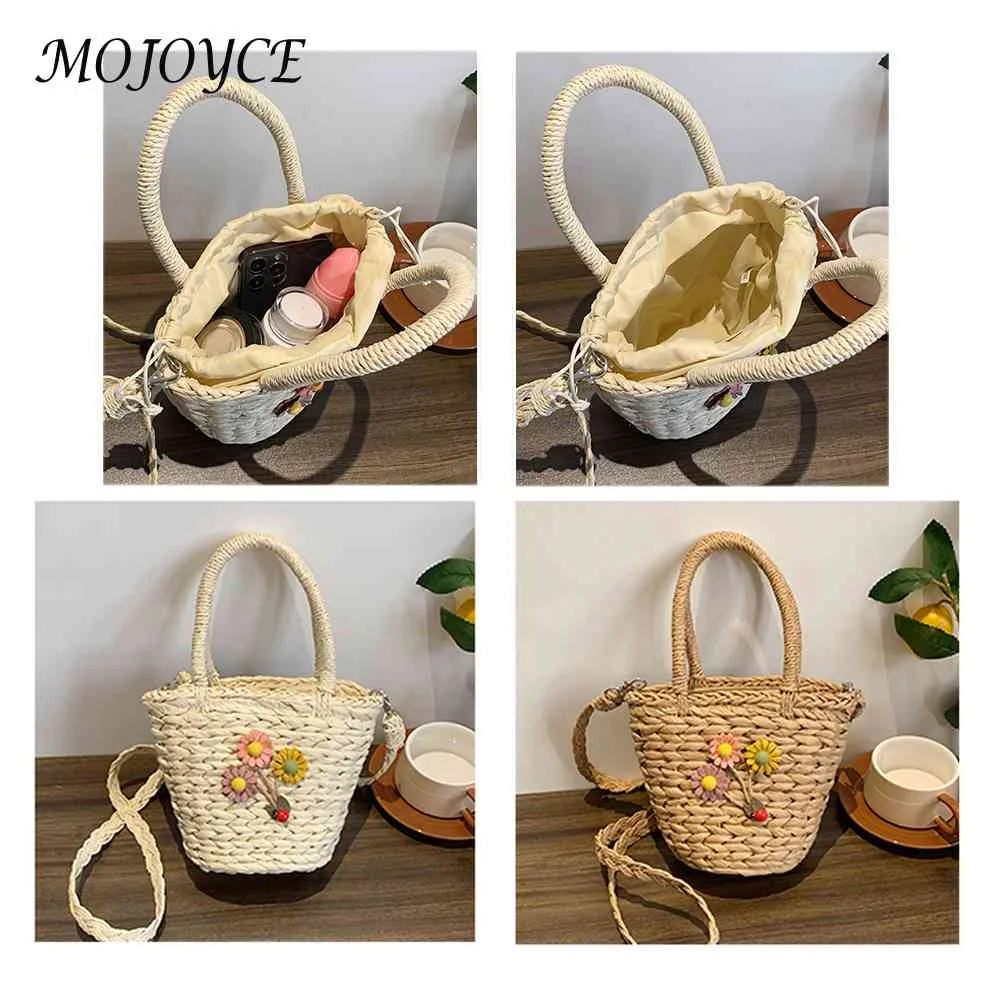 Woven Flower Handbag for Weekend Vacation