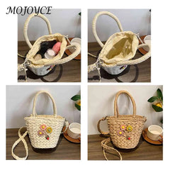 Woven Flower Handbag for Weekend Vacation