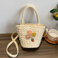 Woven Flower Handbag for Weekend Vacation