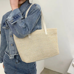 Summer Women's Straw Woven Tote Bag Beach Travel Handbag