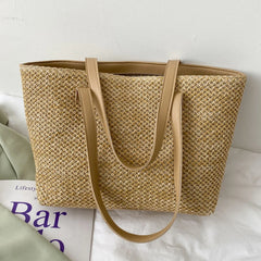 Summer Women's Straw Woven Tote Bag Beach Travel Handbag