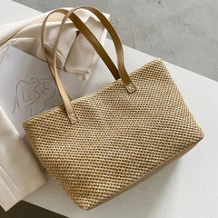 Summer Women's Straw Woven Tote Bag Beach Travel Handbag
