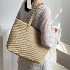Summer Women's Straw Woven Tote Bag Beach Travel Handbag