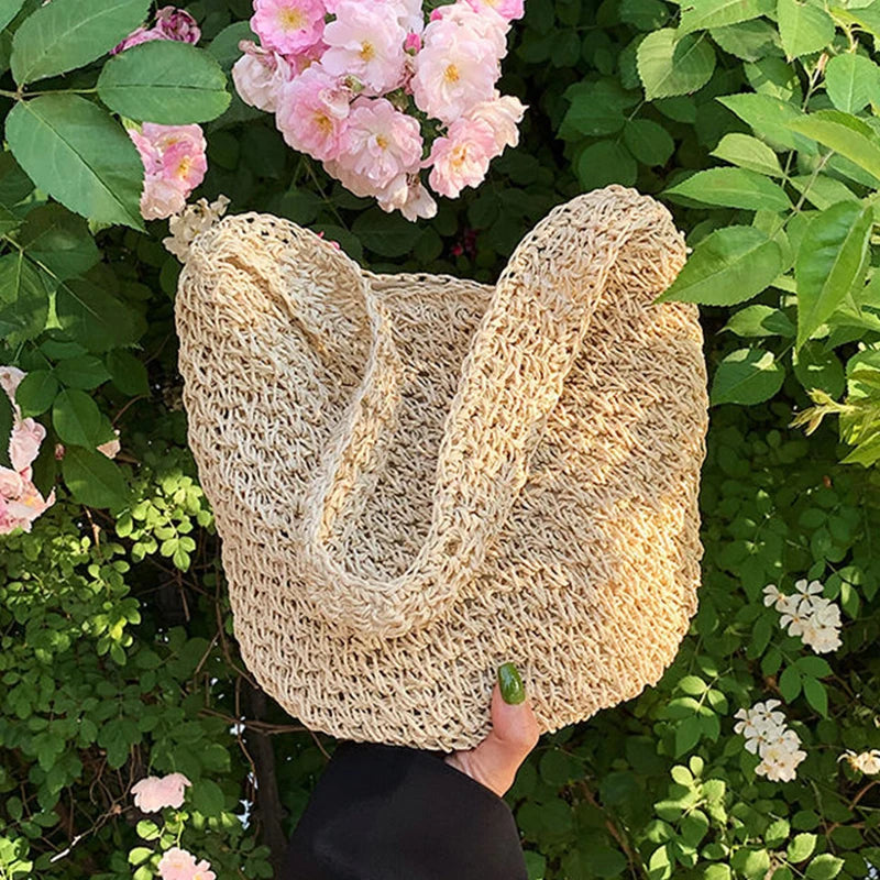 Bohemia Rattan Bucket Shoulder Bag Women's Straw Beach Bag