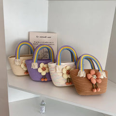 Woven Veg Basket Bag Straw Bucket Handbag Arc De Triomphe