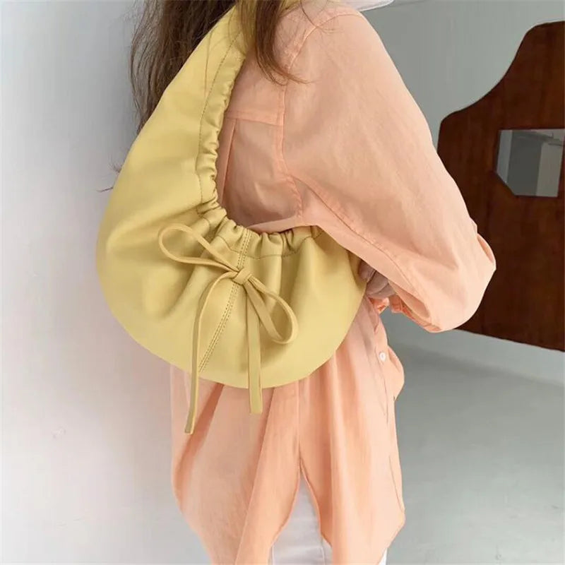 Summer Women Handbag Soft Tote Bag Clutch Bag Solid PU Party Purse Bag