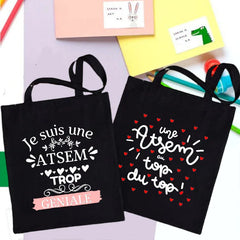Atsem French Print Women Canvas Shoulder Bags Eco Harajuku Shopping Bag