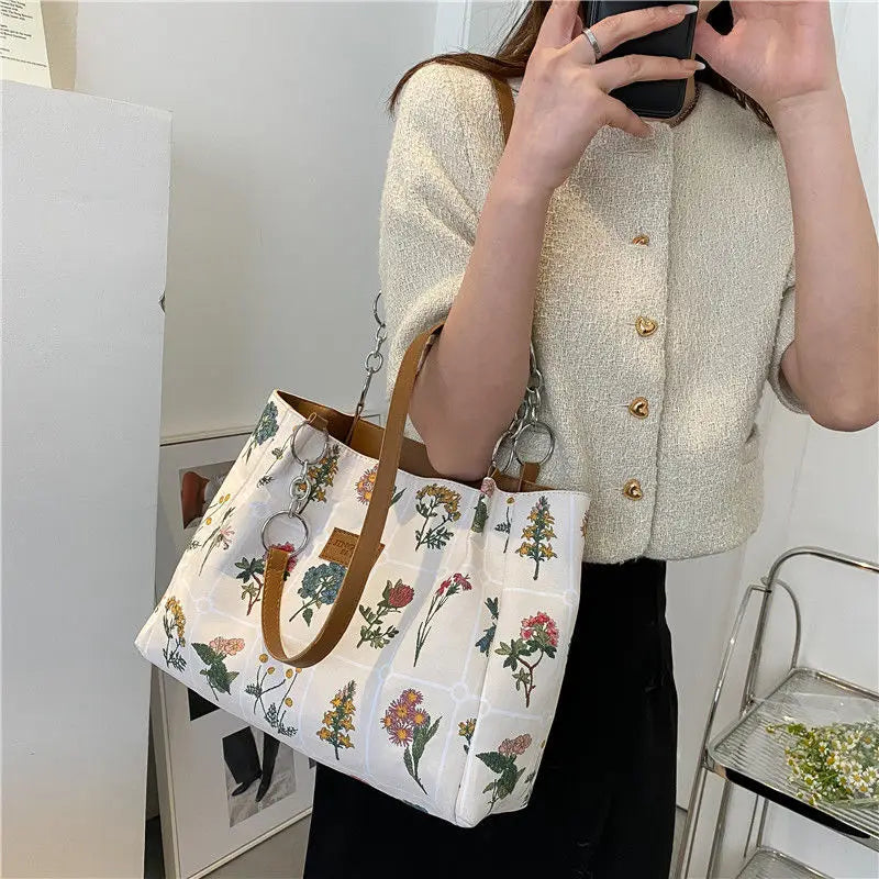 Vintage Flowers Top Women Shoulder Shopping Bag