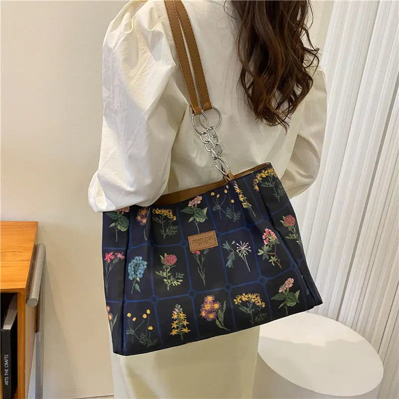 Vintage Flowers Top Women Shoulder Shopping Bag
