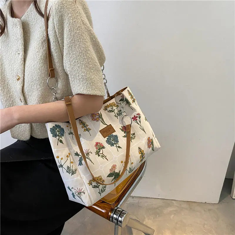 Vintage Flowers Top Women Shoulder Shopping Bag