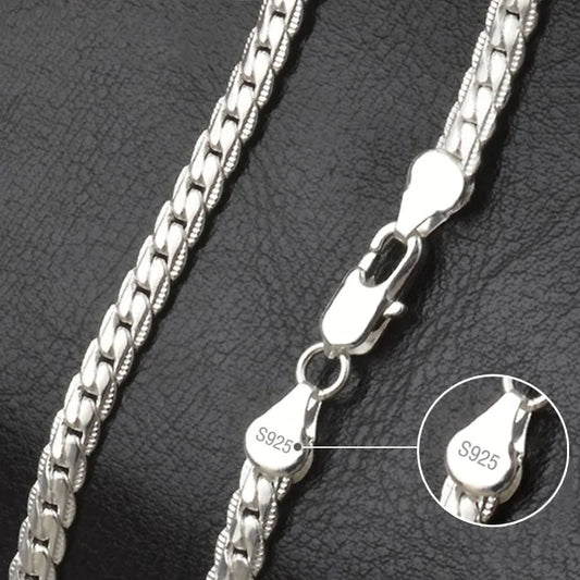 925 Silver 6mm Side Chain Necklace 8/18/20/22/24 Inch Wedding Jewelry