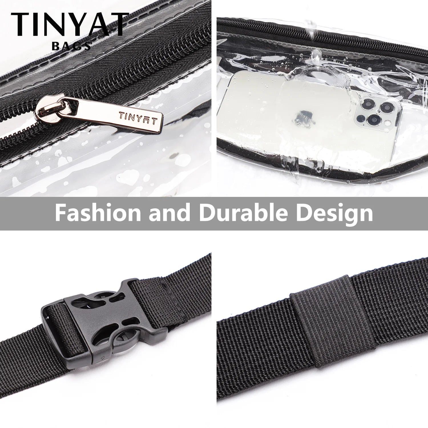 Clear PVC Waist Bag Packs for Women 2 Pockets