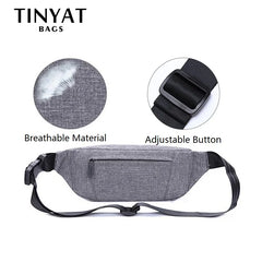 Men Grey Waist Bag Pack Casual Functional Phone Money Belt Fanny Travel Hip