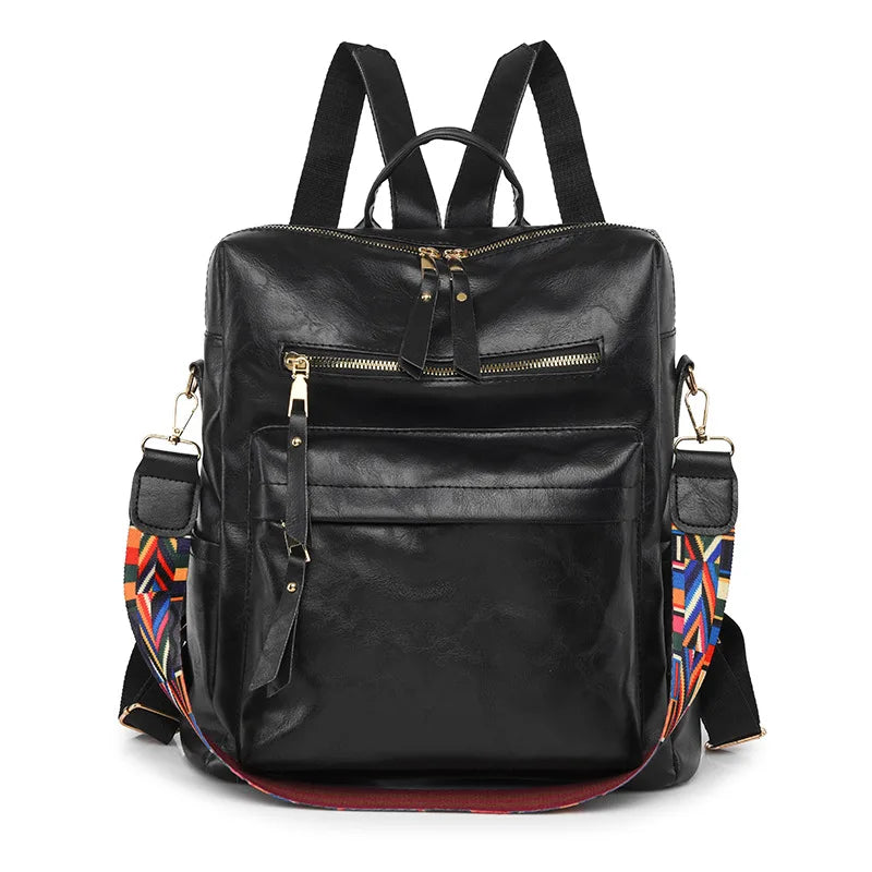 Anti Theft PU Leather Backpack Women Zipper Laptop Travel Bag