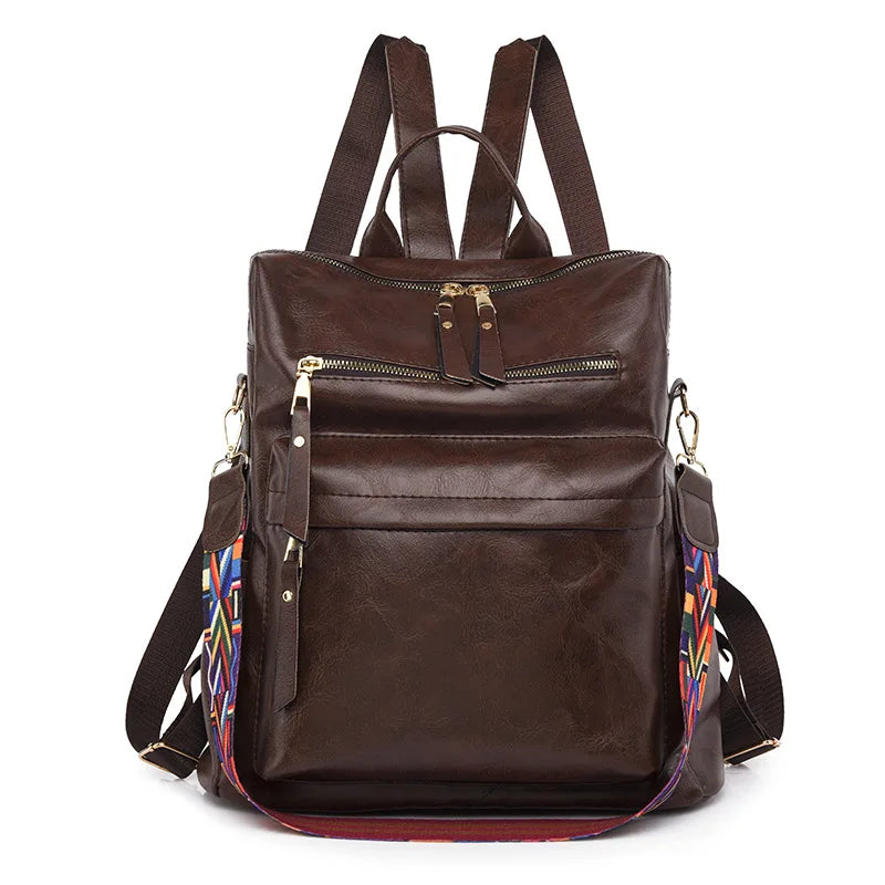 Anti Theft PU Leather Backpack Women Zipper Laptop Travel Bag
