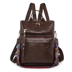Anti Theft PU Leather Backpack Women Zipper Laptop Travel Bag