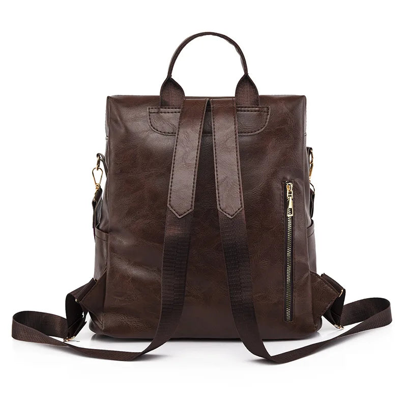 Anti Theft PU Leather Backpack Women Zipper Laptop Travel Bag