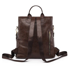 Anti Theft PU Leather Backpack Women Zipper Laptop Travel Bag