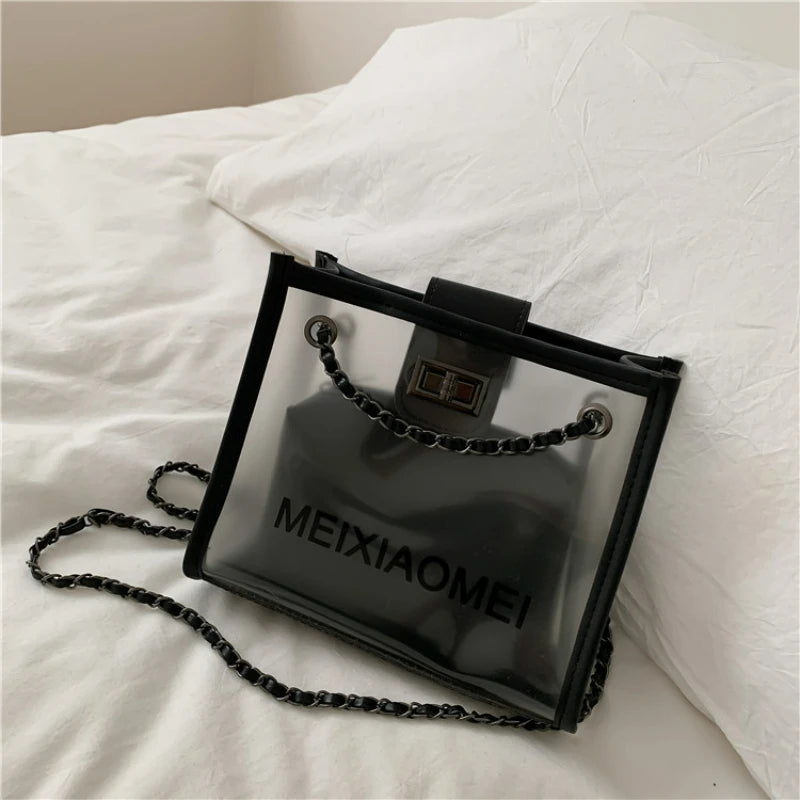 Printed Transparent PVC Leather Shoulder Bag Large Capacity Handbag