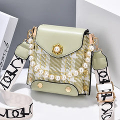 Summer Patchwork Women Shoulder Bag PU Leather Female Beading Pendant Crossbody