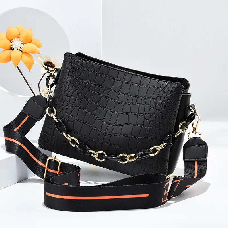 Stone Pattern Chain Shoulder Cross-body Bag