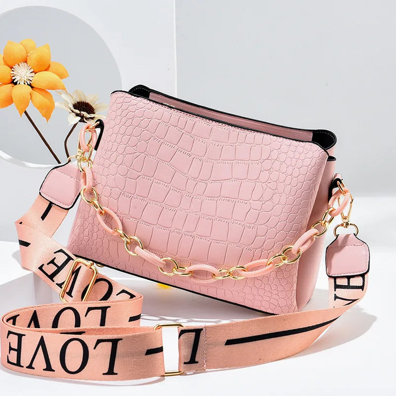 Stone Pattern Chain Shoulder Cross-body Bag