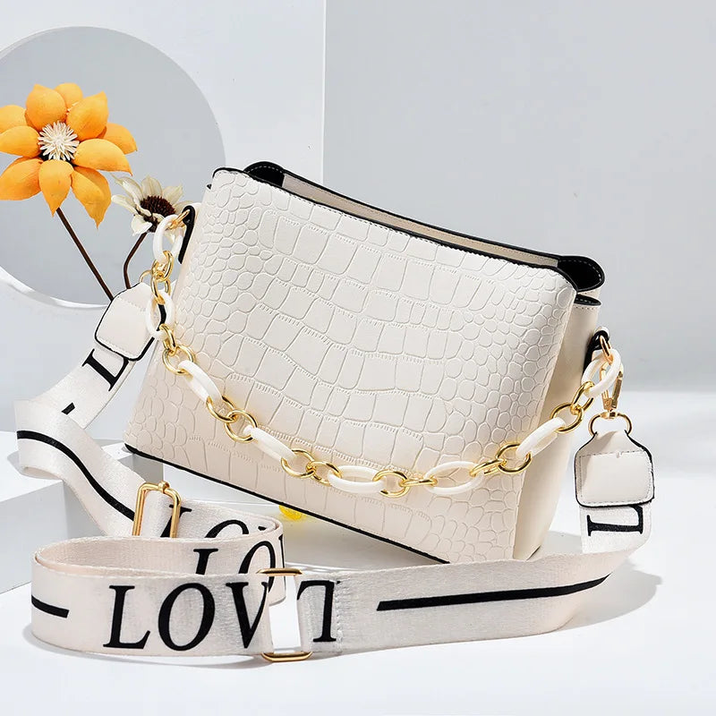 Stone Pattern Chain Shoulder Cross-body Bag