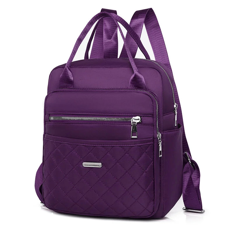 Diamond Checker Backpack Woman Embroidered Oxford Shoulder Bag