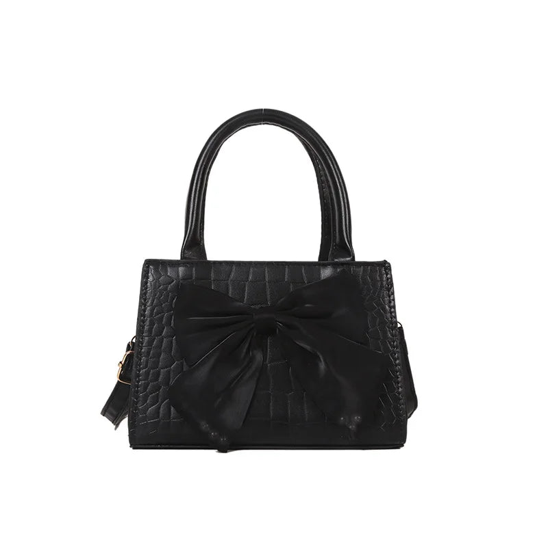 Women Shoulder Bag Bow Crossbody Leather Handbag Solid Zipper