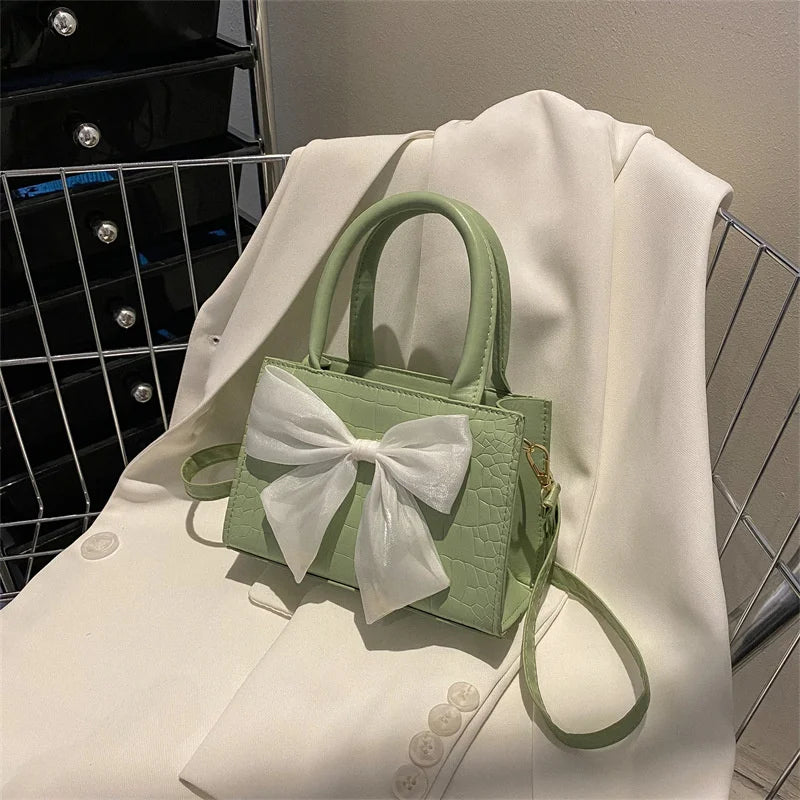 Women Shoulder Bag Bow Crossbody Leather Handbag Solid Zipper
